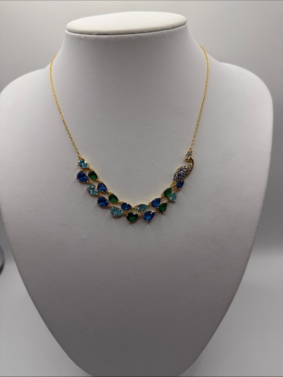 kate spade Jewelry - 052. Kate Spade Gold-Tone Blue & Green Teardrop Crystal Necklace 16” - 19”